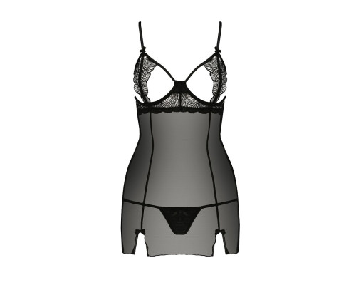 Прозора сорочка приталена Passion QUENTRIS CHEMISE XXL/XXXL, black, трусики