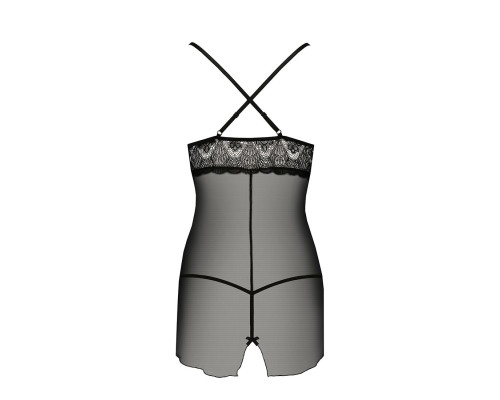 Прозора сорочка приталена Passion QUENTRIS CHEMISE XXL/XXXL, black, трусики