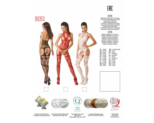 Бодістокінг Passion BS053 red, комбінезон, імітація панчіх і пояса