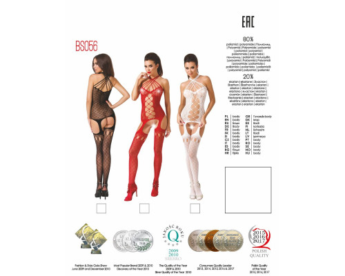Бодістокінг Passion BS056 red, комбінезон, імітація панчіх