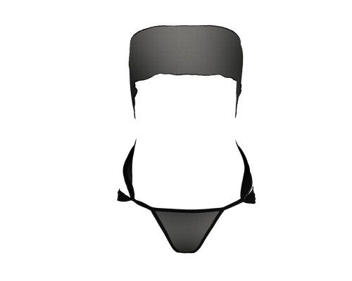 Комплект білизни Passion AMORE SET black, стрінги і ліф у вигляді подарункової стрічки з бантом