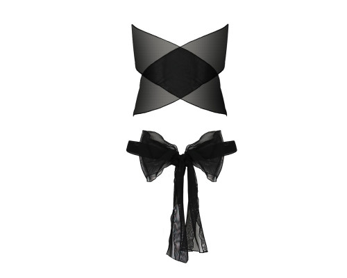 Комплект білизни Passion AMORE SET black, стрінги і ліф у вигляді подарункової стрічки з бантом