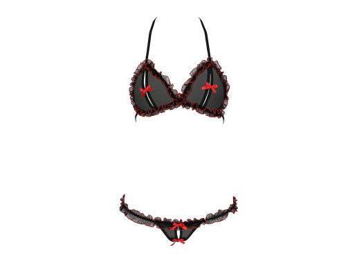Комплект білизни Passion GIANA BIKINI L/XL, black, напівпрозорі ліф і трусики з бантиками