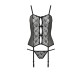 Корсет з пажами GRACIA CORSET black L/XL Passion, трусики, напівпрозорий
