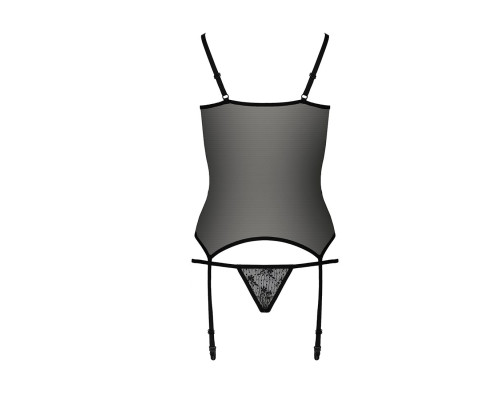 Корсет з пажами GRACIA CORSET black L/XL Passion, трусики, напівпрозорий