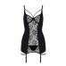 Сорочка приталена з пажами PAULINE CHEMISE black S/M - Passion, трусики