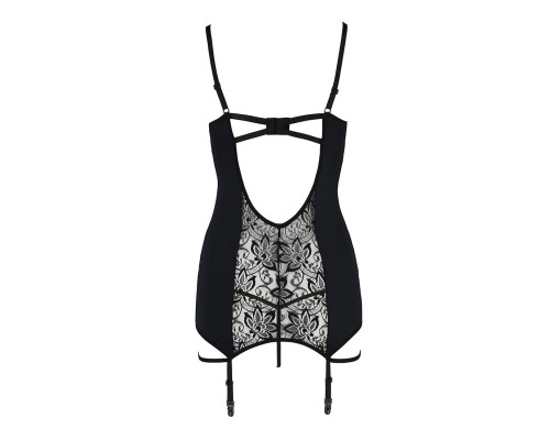 Сорочка приталена з пажами PAULINE CHEMISE black XXL/XXXL - Passion, трусики