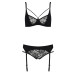 Комплект білизни Passion PAULINE SET L/XL, black, стрепи, ліф, стрінги і пояс для панчох