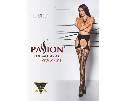 Еротичні колготки Passion TIOPEN 004 1/2 (fishnet 40 den), nero, імітація панчох і пояса