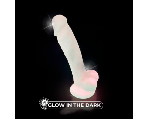 Фалоімітатор SilexD Johnny Pink Glow in the dark, двошаровий, силікон+Silexpan, діаметр 3,5см