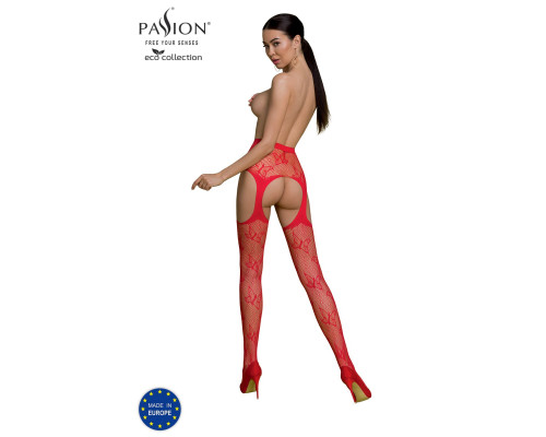 Еротичні колготки-бодістокінг Passion ECO S001 red, з доступом, декор метелики, підв’язки