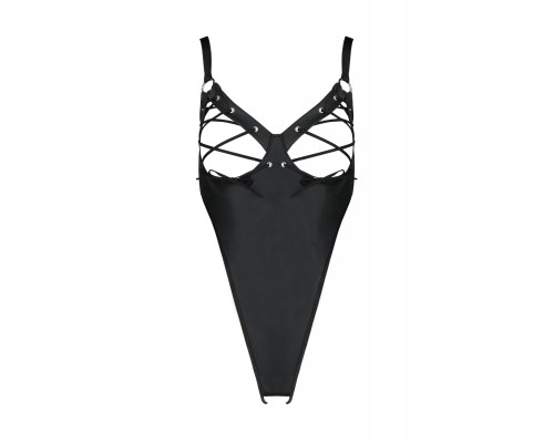 Боді з екошкіри Passion CELINE BODY 6XL/7XL black, з доступом, відкритий