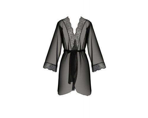 Пеньюар Passion AMBERLY PEIGNOIR 6XL/7XL, black, ажурні декольте та манжети, широкі рукави