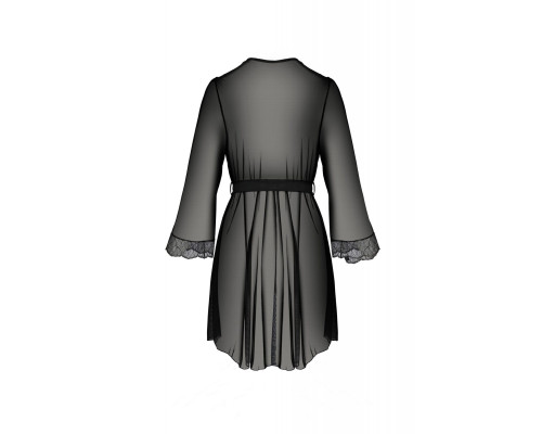Пеньюар Passion AMBERLY PEIGNOIR 6XL/7XL, black, ажурні декольте та манжети, широкі рукави