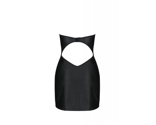 Мінісукня з екошкіри Passion CELINE CHEMISE 4XL/5XL, black, шнурівка, трусики в комплекті