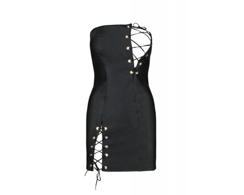 Мінісукня з екошкіри Passion CELINE CHEMISE 6XL/7XL, black, шнурівка, трусики в комплекті