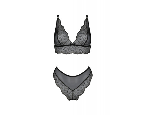 Комплект білизни Passion AMBERLY SET 6XL/7XL black, ліф, трусики бразиліана, люрексова нитка