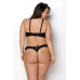Комплект з екошкіри Passion CELINE BIKINI 6XL/7XL black, відкритий бра, стрінги зі шнурівкою