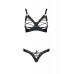 Комплект з екошкіри Passion CELINE BIKINI 6XL/7XL black, відкритий бра, стрінги зі шнурівкою