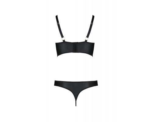 Комплект з екошкіри Passion MALWIA BIKINI 6XL/7XL black, з люверсами та ремінцями, бра, трусики