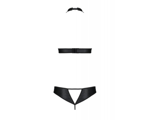 Комплект із екошкіри Passion MALWIA SET with Open Bra 6XL/7XL black, топ та трусики з люверсами