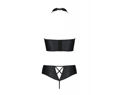 Комплект з екошкіри Passion NANCY BIKINI 6XL/7XL black, бра та трусики з імітацією шнурівки