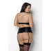 Комплект з екошкіри Passion NANCY SET 4XL/5XL black, імітація шнурівки, топ, пояс для панчіх