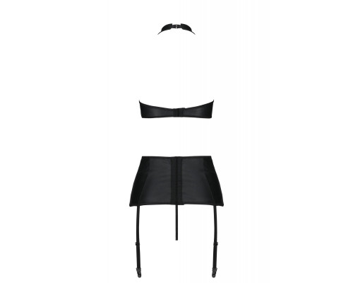 Комплект з екошкіри Passion NANCY SET 4XL/5XL black, імітація шнурівки, топ, пояс для панчіх