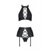 Комплект із екошкіри Passion NANCY SET 6XL/7XL black, імітація шнурівки, топ, пояс для панчіх