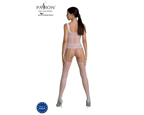 Бодістокінг Passion ECO BS001 One Size white, з доступом, імітація підв’язок, флористичний декор
