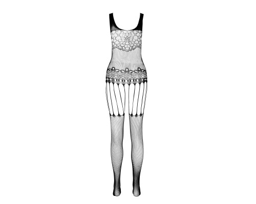 Бодістокінг Passion ECO BS001 One Size white, з доступом, імітація підв’язок, флористичний декор