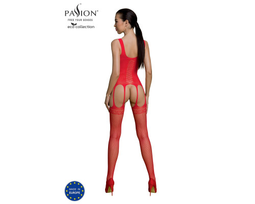 Бодістокінг Passion ECO BS007 red, з доступом, силуетний малюнок, імітація підв’язок