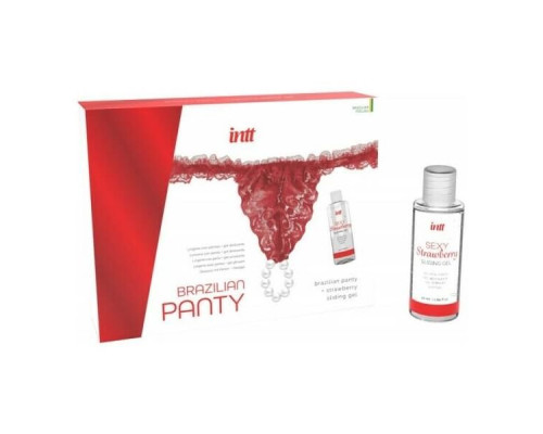 Набір Intt BRAZILIAN PANTY RED: трусики на резинці S-XL з перлинним кільцем + полунична змазка