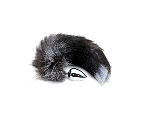 Металева анальна пробка Лисячий хвіст Alive Black And White Fox Tail L (м'ята упаковка)