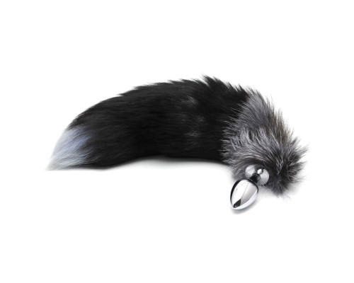 Металлическая анальная пробка Лисий хвост Alive Black And White Fox Tail M (мятая упаковка)