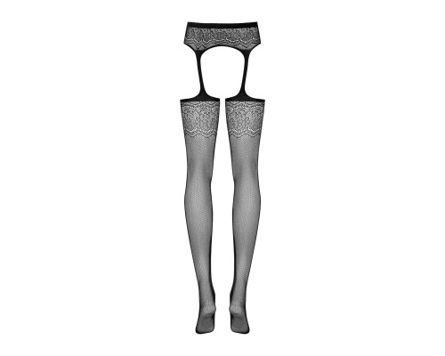 Сітчасті панчохи-стокінги з квітковим малюнком Obsessive Garter stockings S207 S/M/L,чорні