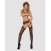 Панчохи-стокінги із комбінованою сіткою Obsessive Garter stockings S214 S/M/L, чорні