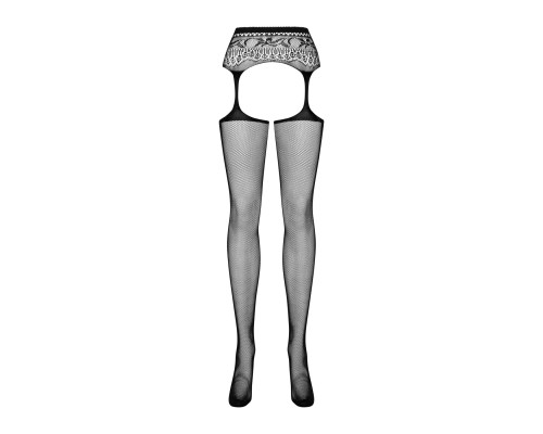 Сітчасті панчохи-стокінги з мереживним поясом Obsessive Garter stockings S307 S/M/L, чорні, імітація