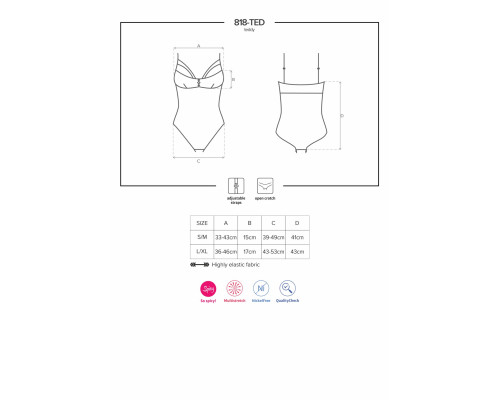 Мереживне боді з доступом Obsessive 818-TED-1 teddy L/XL, чорне