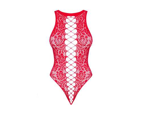 Ажурний бодістокінг із ефектом шнурівки Obsessive B120 teddy red S/M/L, червоний