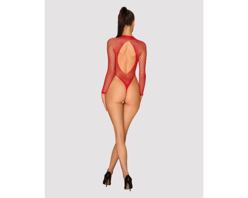 Сітчастий бодістокінг із довгим рукавом Obsessive B126 teddy red XL/XXL, червоний