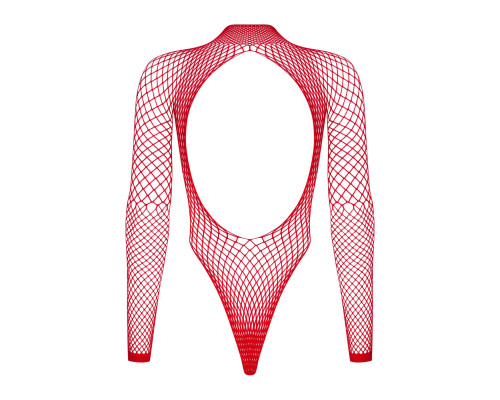 Сітчастий бодістокінг із довгим рукавом Obsessive B126 teddy red XL/XXL, червоний