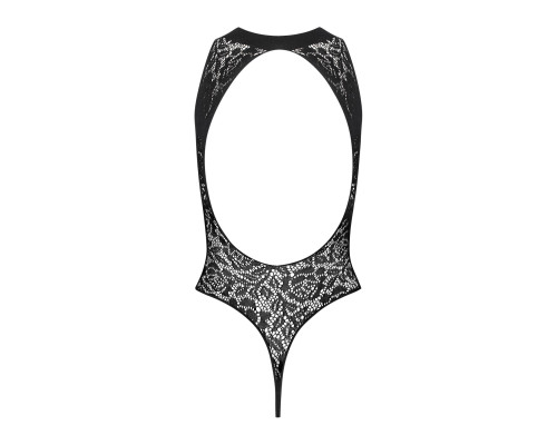 Ажурний бодістокінг із ефектом шнурівки Obsessive B129 teddy black XL/XXL, чорний, з доступом