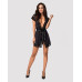Сатиновий відкритий пеньюар на поясі Obsessive 810-PEI–1 peignoir black S/M, чорний