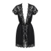 Сатиновий відкритий пеньюар на поясі Obsessive 810-PEI–1 peignoir black S/M, чорний