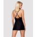 Сатиновий комплект для сну з мереживом Obsessive 828-CHE-1 chemise & thong S/M, чорний, сорочка, стр