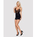 Сатиновий комплект для сну з мереживом Obsessive 828-CHE-1 chemise & thong S/M, чорний, сорочка, стр