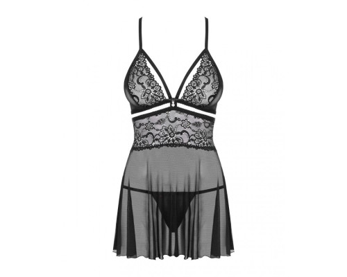 Еротичний мереживний комплект із сіточкою Obsessive 838-BAB-1babydoll & thong black S/M