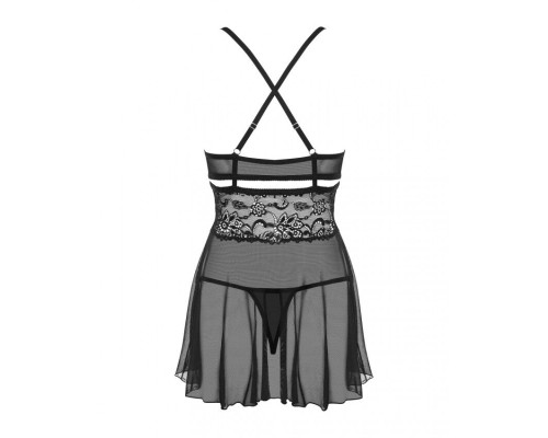 Еротичний мереживний комплект із сіточкою Obsessive 838-BAB-1babydoll & thong black S/M