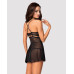 Еротичний мереживний комплект із сіточкою Obsessive 838-BAB-1 babydoll & thong black L/XL, чорний, п